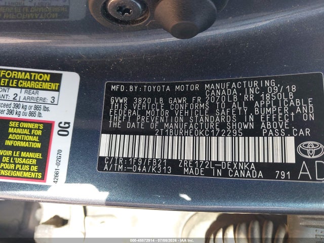 Toyota COROLLA LE 2019 2T1BURHE0KC172295 Image 9