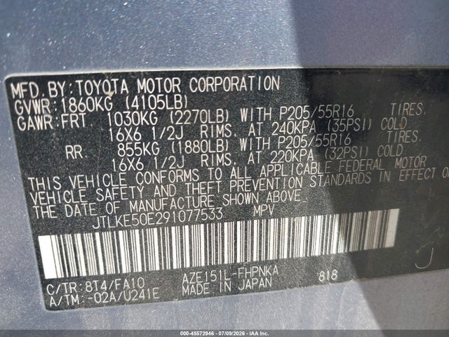 45572946 :رقم المزاد ، JTLKE50E291077533 vin ، 2009 Scion Xb مزاد بيع