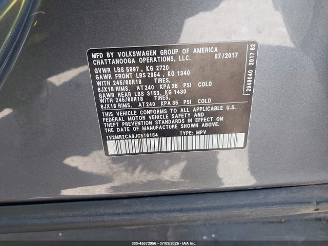 Aukcja sprzedaży 2018 Volkswagen Atlas 3.6l V6 Sel, vin: 1V2MR2CA9JC516184, numer aukcji: 45572956