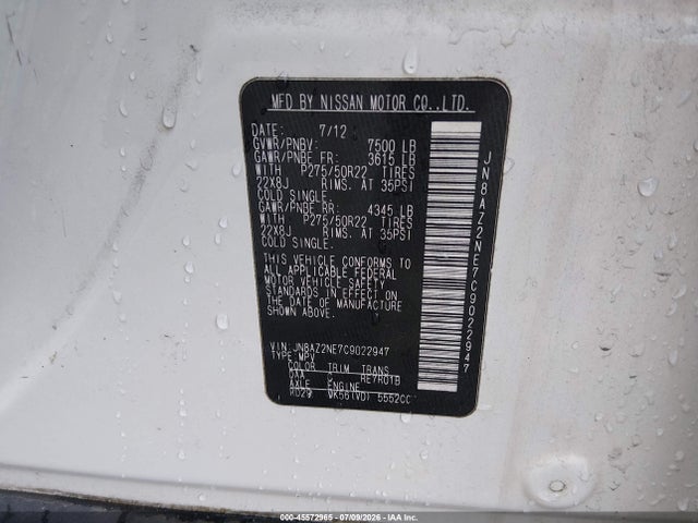 Продаж на аукціоні авто 2012 Infiniti Qx56, vin: JN8AZ2NE7C9022947, номер лоту: 45572965