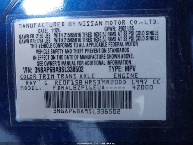 3N8AP6BA9SL338502 Nissan Kicks S Fwd