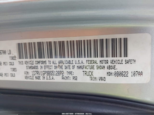 2011 Ram Ram 1500 Slt მანქანა იყიდება აუქციონზე, vin: 1D7RV1GP9BS512872, აუქციონის ნომერი: 45573000