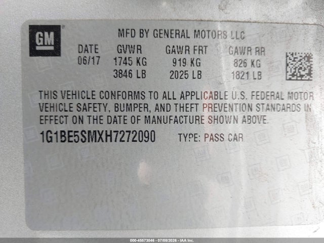 1G1BE5SMXH7272090 Chevrolet Cruze Lt Auto