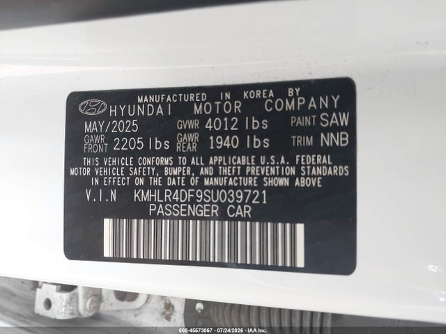 Aukcja sprzedaży 2025 Hyundai Elantra N Line, vin: KMHLR4DF9SU039721, numer aukcji: 45573067