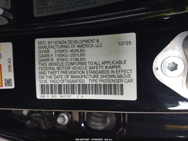 1HGCY2F7XSA097633 Honda Accord Hybrid Sport-l