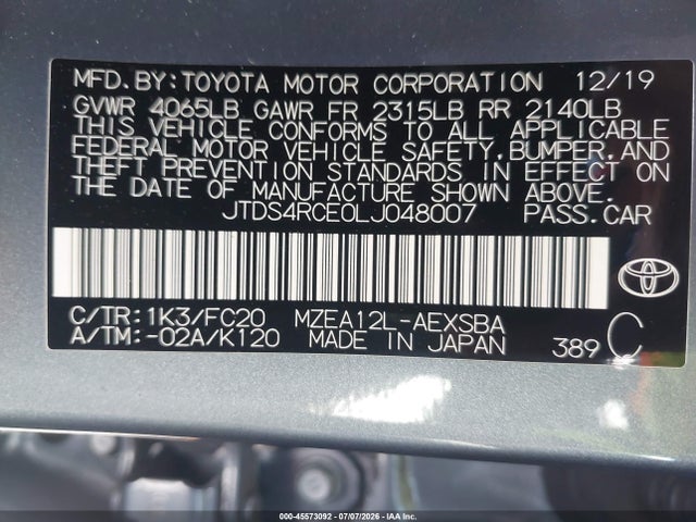 Toyota COROLLA SE 2020 JTDS4RCE0LJ048007 Image 9