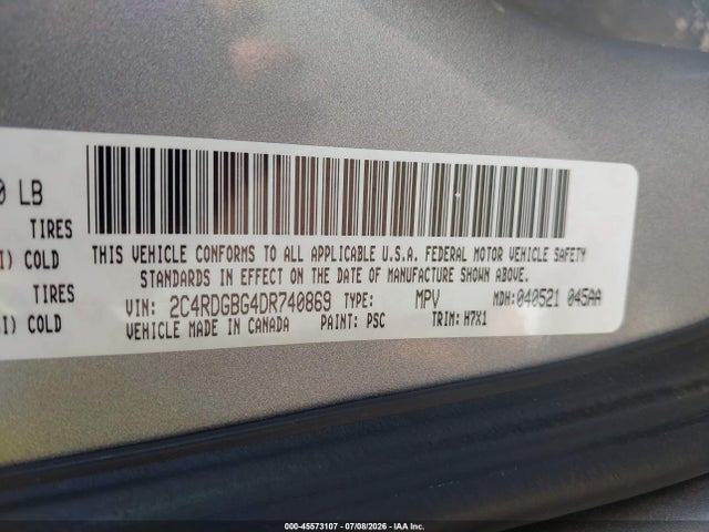 Aukcja sprzedaży 2013 Dodge Grand Caravan Se, vin: 2C4RDGBG4DR740869, numer aukcji: 45573107