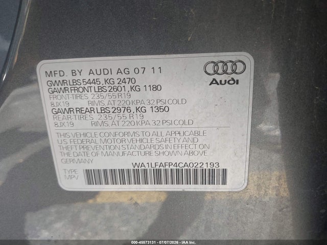 Продаж на аукціоні авто 2012 Audi Q5 2.0t Premium, vin: WA1LFAFP4CA022193, номер лоту: 45573131