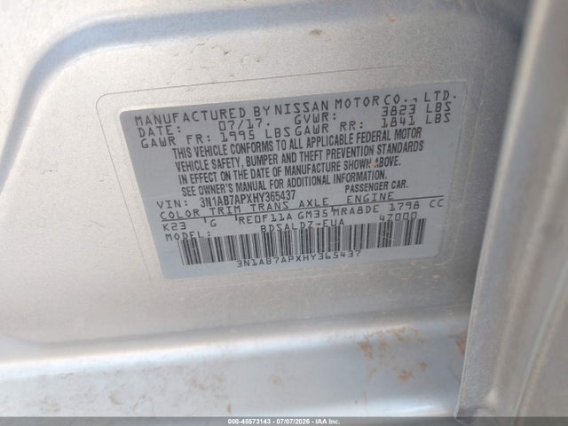 Nissan SENTRA SV 2017 3N1AB7APXHY365437 Image 9