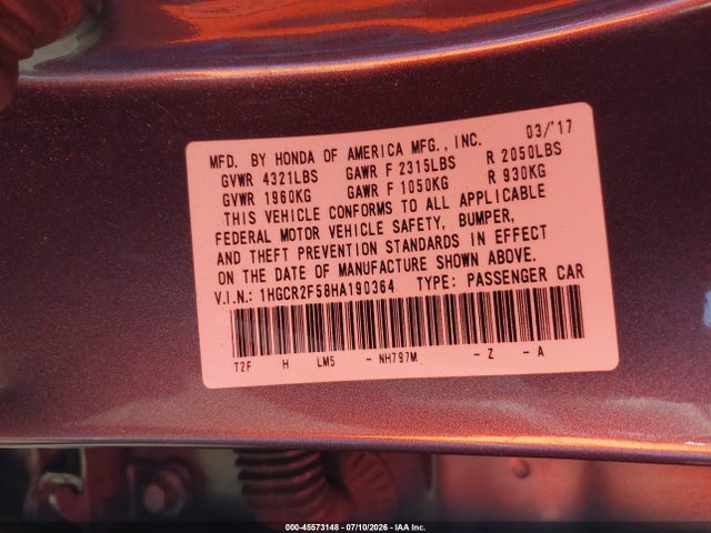 1HGCR2F58HA190364 Honda Accord Sport