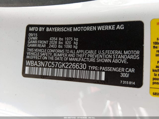 2016 Bmw 428i მანქანა იყიდება აუქციონზე, vin: WBA3N7C57GK226630, აუქციონის ნომერი: 45573163