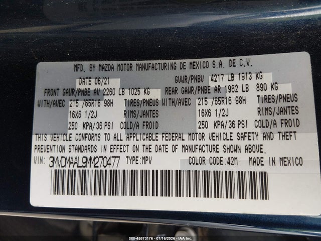 2021 Mazda Cx-30 2.5 S მანქანა იყიდება აუქციონზე, vin: 3MVDMAAL9MM270477, აუქციონის ნომერი: 45573176