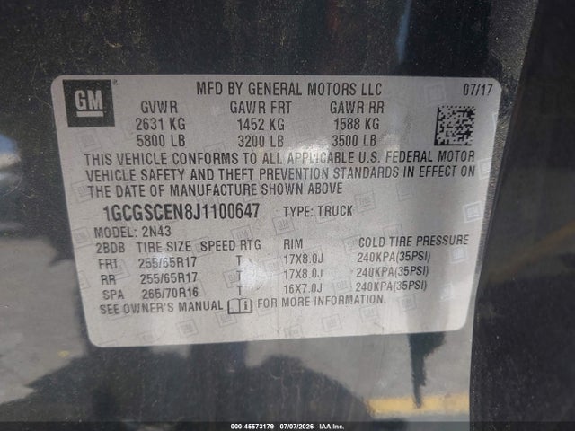 1GCGSCEN8J1100647 Chevrolet Colorado 2wd Lt