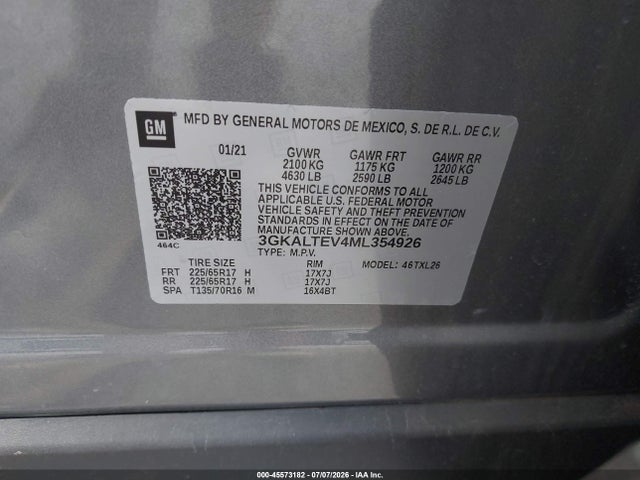 45573182 :رقم المزاد ، 3GKALTEV4ML354926 vin ، 2021 Gmc Terrain Awd Sle مزاد بيع