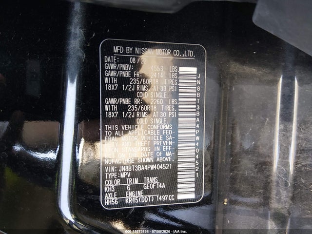 45573198 :رقم المزاد ، JN8BT3BA4PW404521 vin ، 2023 Nissan Rogue Sv Fwd مزاد بيع