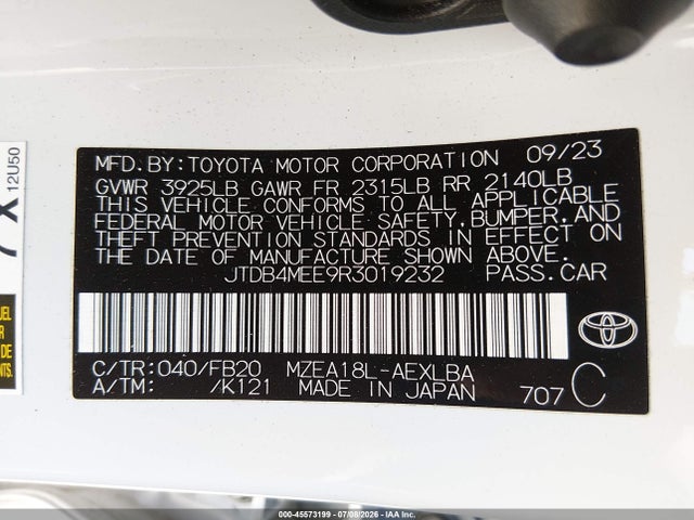 Toyota COROLLA LE 2024 JTDB4MEE9R3019232 Image 9