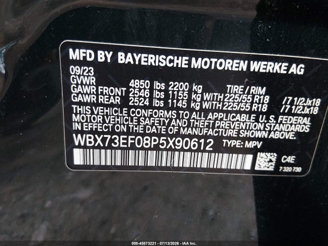 45573221 :رقم المزاد ، WBX73EF08P5X90612 vin ، 2023 Bmw X1 Xdrive28i مزاد بيع