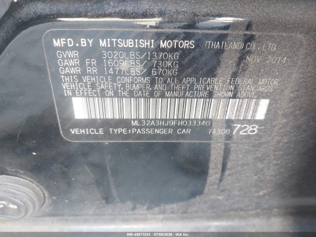 Продаж на аукціоні авто 2015 Mitsubishi Mirage De, vin: ML32A3HJ9FH033340, номер лоту: 45573243