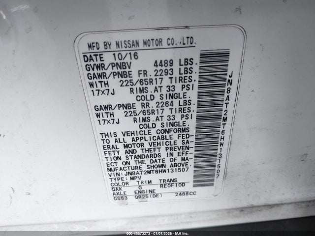 Nissan ROGUE SV 2017 JN8AT2MT6HW131507 Image 9