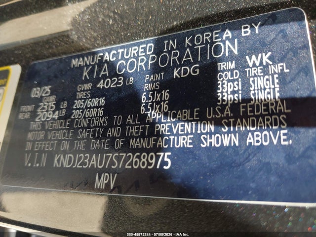 Auction sale of the 2025 Kia Soul Lx, vin: KNDJ23AU7S7268975, lot number: 45573284