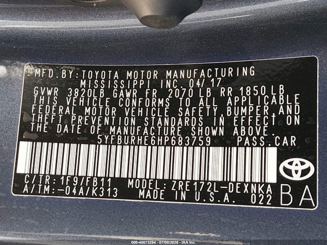 Toyota COROLLA LE 2017 5YFBURHE6HP683759 Image 9