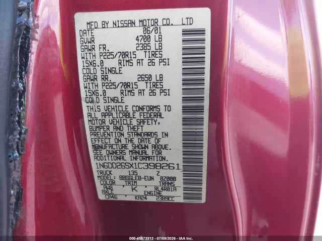 Aukcja sprzedaży 2001 Nissan Frontier Xe, vin: 1N6DD26SX1C398261, numer aukcji: 45573312