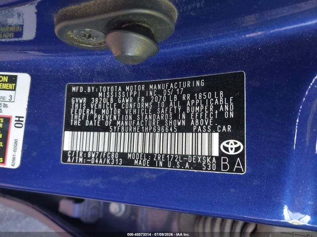 Toyota COROLLA SE 2017 5YFBURHE1HP696645 Image 9
