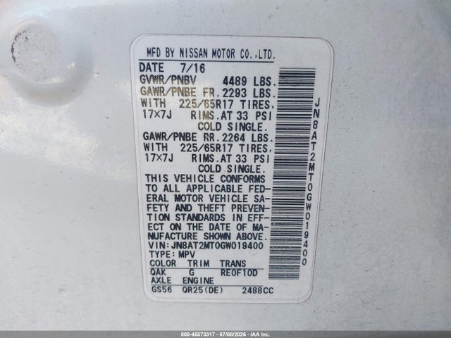 Nissan ROGUE SV 2016 JN8AT2MT0GW019400 Image 9