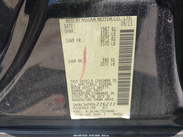 1N4BL3APXEN226222 Nissan Altima 3.5 Sl