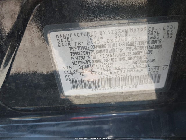 3N1AB7APXJY269622 Nissan SENTRA SR