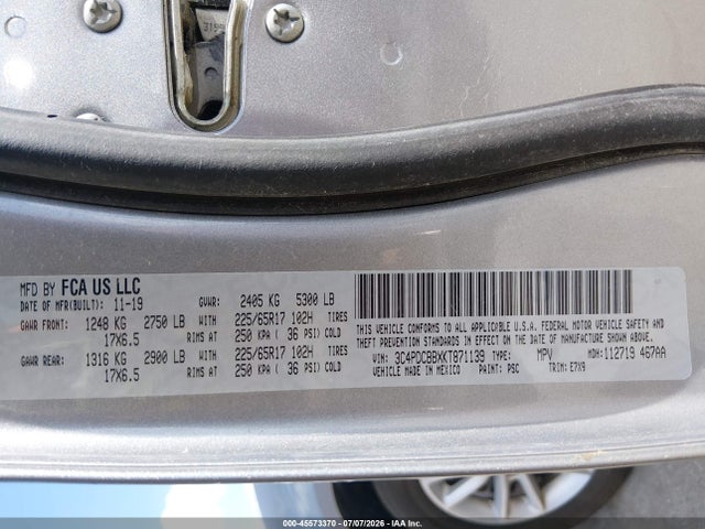 Продаж на аукціоні авто 2019 Dodge Journey Se, vin: 3C4PDCBBXKT871139, номер лоту: 45573370