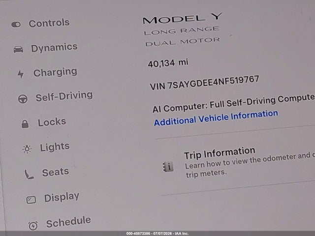 Продажа на аукционе авто 2022 Tesla Model Y Long Range Dual Motor All-wheel Drive, vin: 7SAYGDEE4NF519767, номер лота: 45573386