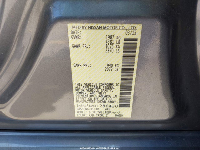 Aukcja sprzedaży 2015 Nissan Altima 3.5 Sl, vin: 1N4BL3AP4FC286428, numer aukcji: 45573414