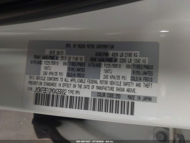Продажа на аукционе авто 2021 Mazda Cx-5 Signature, vin: JM3KFBEY2M0429882, номер лота: 45573427