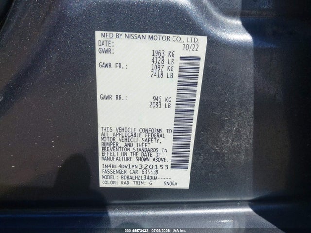 1N4BL4DV1PN320153 Nissan Altima Sv Fwd