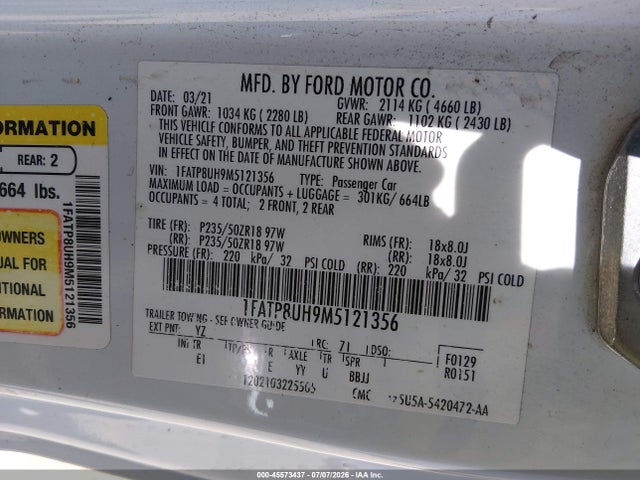 1FATP8UH9M5121356 Ford Mustang Ecoboost Premium