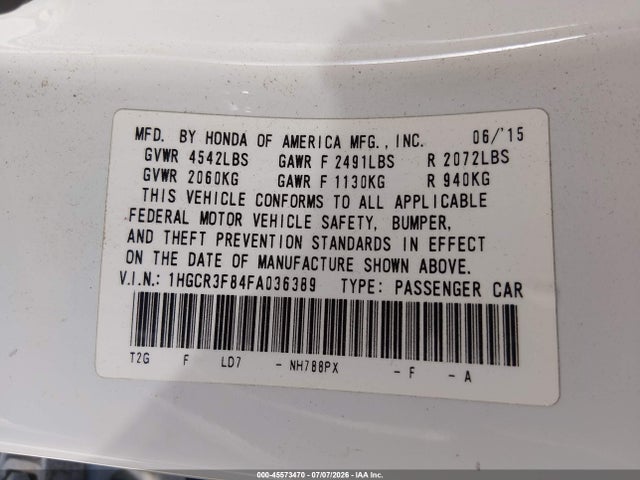 1HGCR3F84FA036389 Honda Accord Ex-l V-6