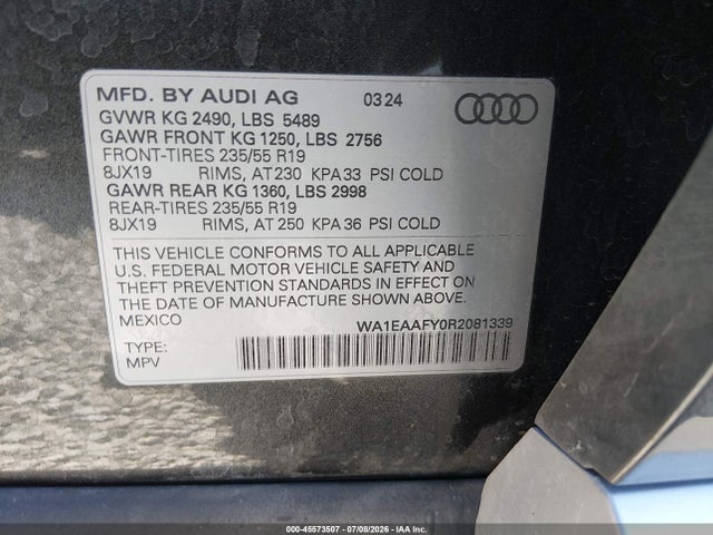 WA1EAAFY0R2081339 Audi Q5 Premium Plus 45 Tfsi S Line Quattro