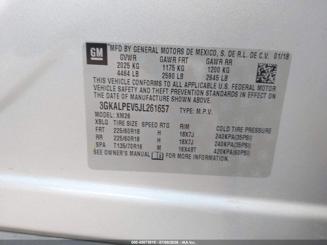 45573515 :رقم المزاد ، 3GKALPEV5JL261657 vin ، 2018 Gmc Terrain Slt مزاد بيع