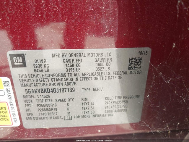 Aukcja sprzedaży 2016 Buick Enclave Leather, vin: 5GAKVBKD4GJ187139, numer aukcji: 45573522