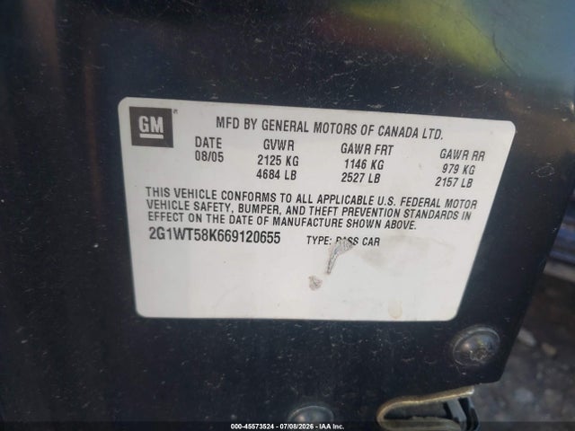 2006 Chevrolet Impala Lt მანქანა იყიდება აუქციონზე, vin: 2G1WT58K669120655, აუქციონის ნომერი: 45573524