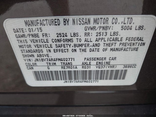 Продаж на аукціоні авто 2015 Infiniti Q50 Premium, vin: JN1BV7AR4FM402771, номер лоту: 45573528