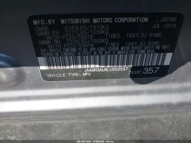 2020 Mitsubishi Outlander Sport 2.0 Es Awc მანქანა იყიდება აუქციონზე, vin: JA4AR3AU8LU002597, აუქციონის ნომერი: 45573543