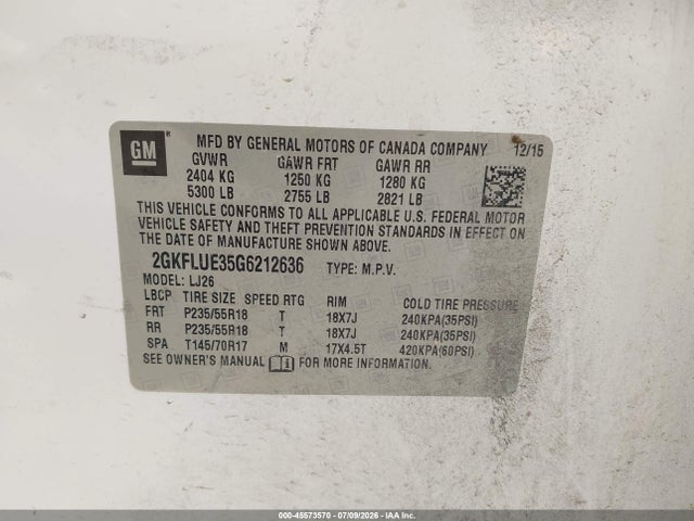 Продажа на аукционе авто 2016 Gmc Terrain Slt, vin: 2GKFLUE35G6212636, номер лота: 45573570