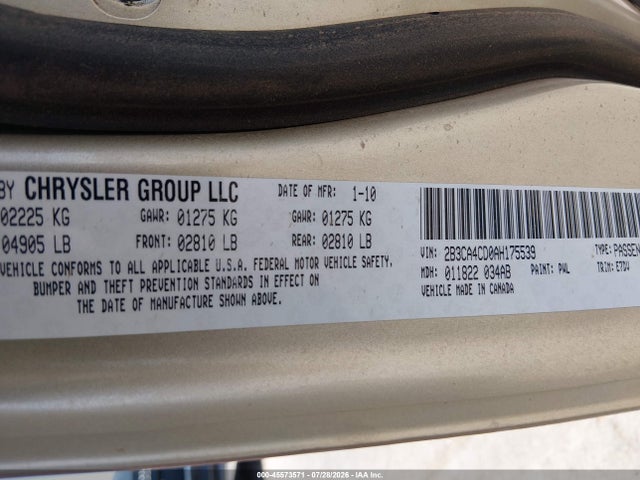 Продаж на аукціоні авто 2010 Dodge Charger, vin: 2B3CA4CD0AH175539, номер лоту: 45573571