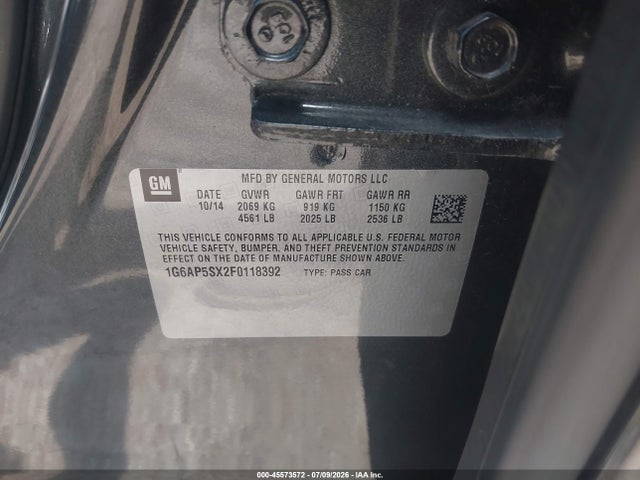 Продаж на аукціоні авто 2015 Cadillac Cts Standard, vin: 1G6AP5SX2F0118392, номер лоту: 45573572