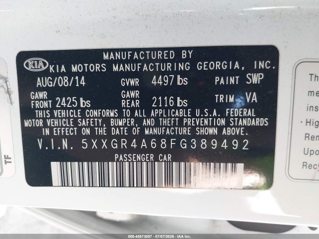 KIA Optima Sx Turbo 2015 5XXGR4A68FG389492 Image 9