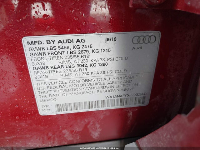 WA1ANAFYXJ2202580 Audi Q5 2.0t Premium/2.0t Tech Premium
