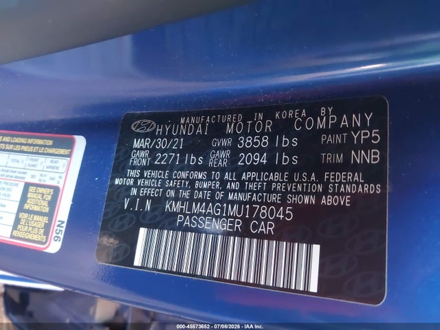 Hyundai ELANTRA SEL 2021 KMHLM4AG1MU178045 Image 9