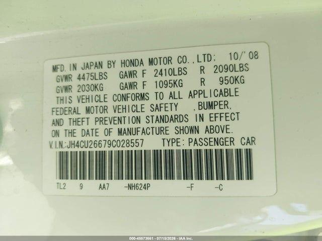 Aukcja sprzedaży 2009 Acura Tsx, vin: JH4CU26679C028557, numer aukcji: 45573661